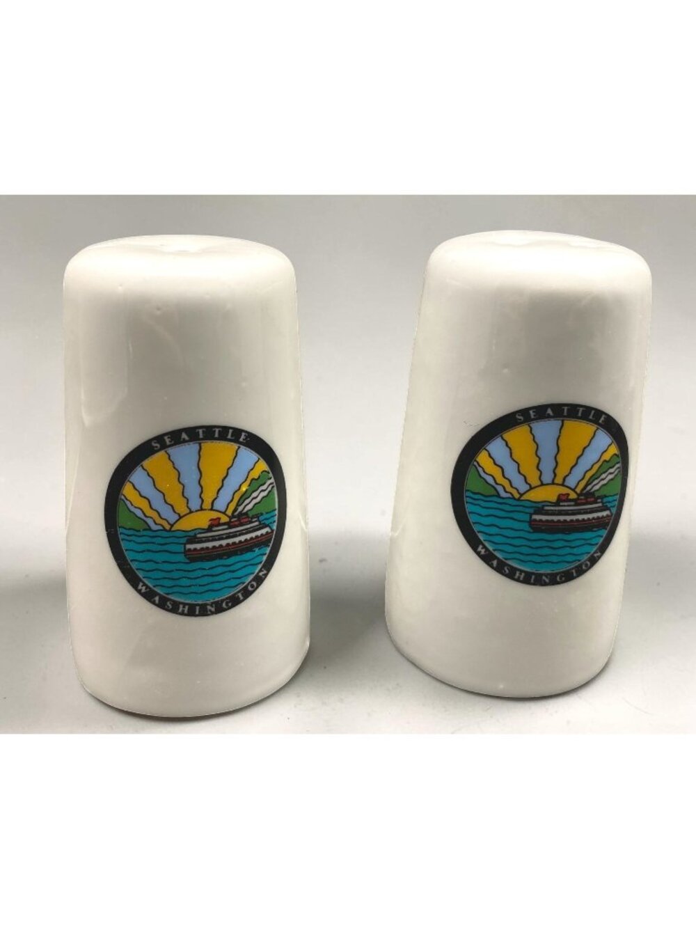 Vintage Ceramic Salt & Pepper Shakers Seattle Washington Nautical Sunset Scenic